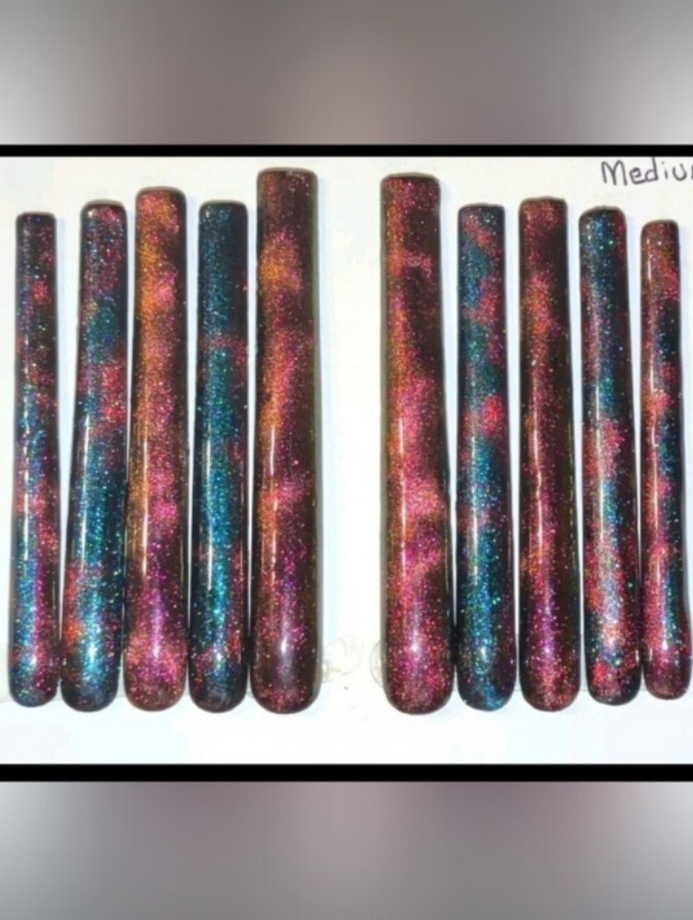 Handmade 6XL Custom Shimmer CATEYE Galaxy Glitter Press On Nails Set Sz Medium